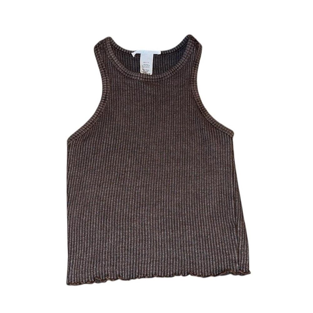 Caution To The Wind Brown Ribbed Tank Top